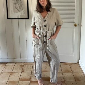 Zara Linen Beige Jumpsuit